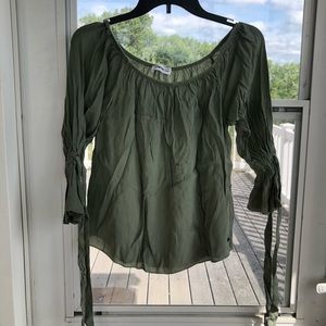 Olive off the shoulder flowy blouse